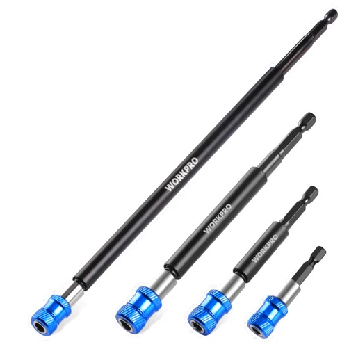 WORKPRO Drill Bit Extension Set, 4Pcs Magnetic Drill Screwdriver Bit Holder Extender with Aluminum Sleeve, 1/4 Inch Hex Quick Release Bit Holder for Drill in 2-3/8