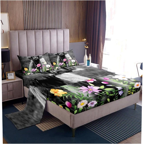 Feelyou Highland Cow Bed Sheet Set Highland Cattle Bedding Set Floral Print Fitted Sheet Colorful Botanical Flat Sheet for Kids Boys Girls Twin