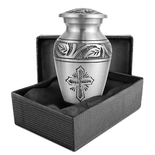 Trupoint Memorials Cremation Urns for Human Ashes - Decorative Urns, Urns for Human Ashes Female & Male, Urns for Ashes Adult Female, Funeral Urns - Silver Cross, 1 Small Keepsake