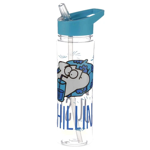 Puckator Simon's Cat Just Chilling Tritan Plastic Shatterproof Reusable Drinks Water Bottle, 550ml, Flip Straw, Camping, Hiking, Hyrdation, School, Work, Gym Bottle