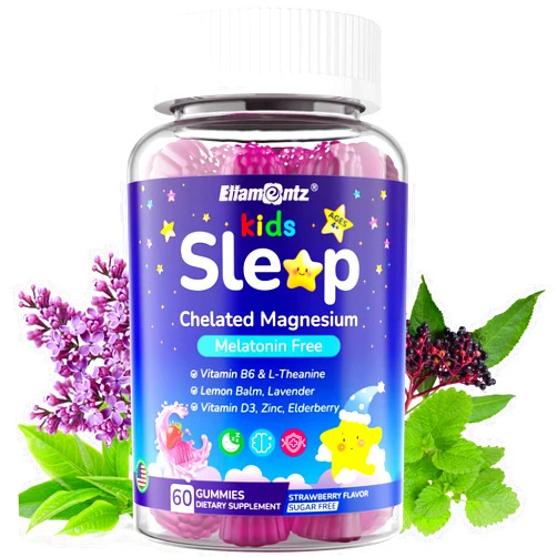 ELLAMENTZ Kids Sleep Gummies, NO Melatonin Sleep Aid Gummies w/ Magnesium Glycinate, Magnesium Malate, L-Theanine, Lavender, B6, Zinc, D3K2 for Restful Sleep, Relax Brain & Muscle, Immune Support, Non-GMO 1Pack
