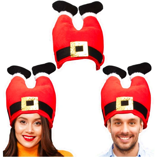 Simply Genius Santa Legs Hat (3 Pack): Humorous 13” Inverted Santa Claus Legs Hat, Festive Holiday Decor Red