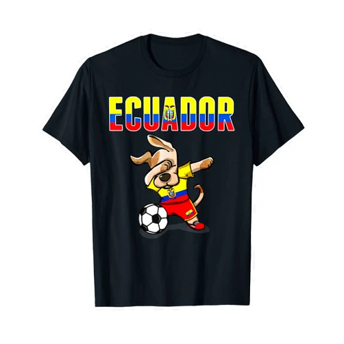 Teeisle Ecuador Soccer Dabbing Dog Ecuador Soccer Fans Jersey Ecuadorean Football Men Women Girls Kids T-Shirt