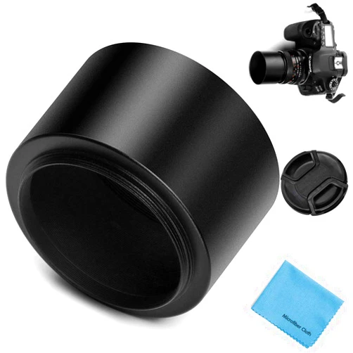 X-SweetDream 58mm Tele Metal Screw-in Lens Hood Sunshade with Centre Pinch Lens Cap for Canon Nikon Sony Pentax Olympus Fuji Sumsung Leica Camera + Cleaning Cloth