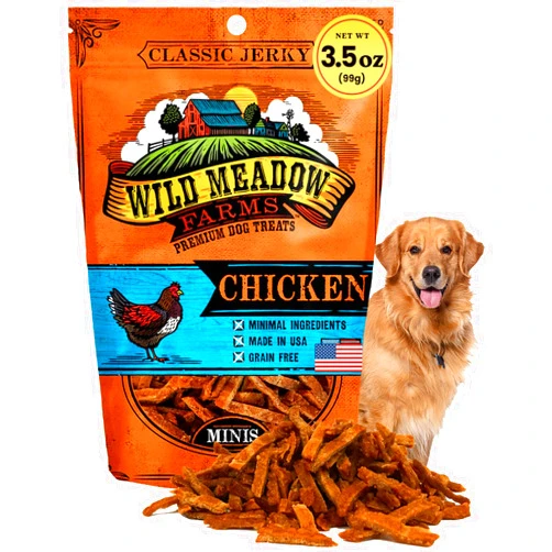 Wild Meadow Farms - Classic Chicken Minis, Soft Jerky Training Treats for Dogs, Grain-Free, All-Natural & Perfectly Sized for Training, High-Value Rewards in a Convenient 3.5 Ounce Pouch