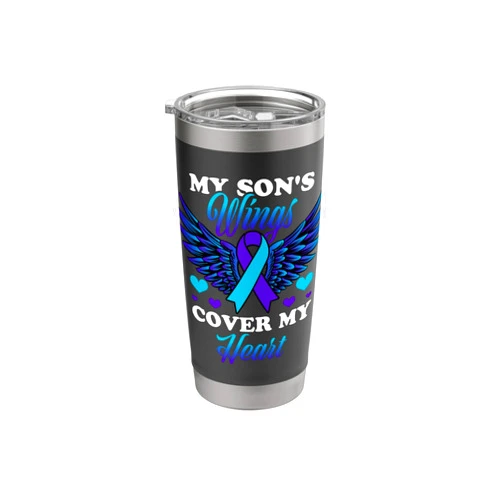 Suicide Prevention Awareness - DressedForDuty My Son's Wings Cover My Heart Suicide Prevention Awareness Stainless Steel Insulated Tumbler
