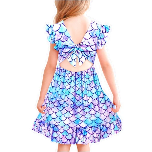 Yousie Toddler Little Girl Dress Ruffle Tie Back Backless Summer Sundress Party Dresses