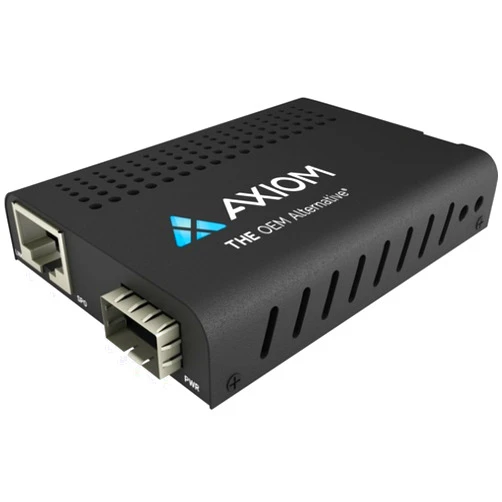 Axiom Memory - MC03-SFP-AX - Axiom Mini 1Gbs RJ45 to SFP Fiber Media Converter - Open SFP Port - 1 x Network (RJ-45) - Gigabit Ethernet - 10/100/1000Base-TX, 100/1000Base-FX - 328.08 ft - 1 x