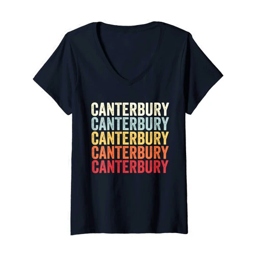 Canterbury Connecticut Canterbury CT Retro Vintage Womens Canterbury Connecticut Canterbury CT Retro Vintage Text V-Neck T-Shirt
