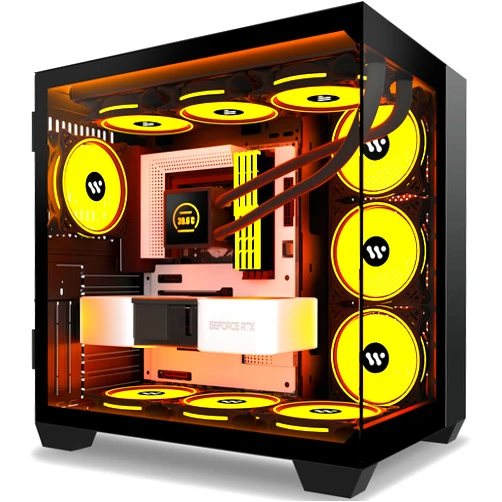 AMANSON PC CASE ATX Gaming PC Cases ，Mid-Tower USB 3.0 with Double Tempered Glass Full View Computer Cases Black (Fans are not Included) (H6)