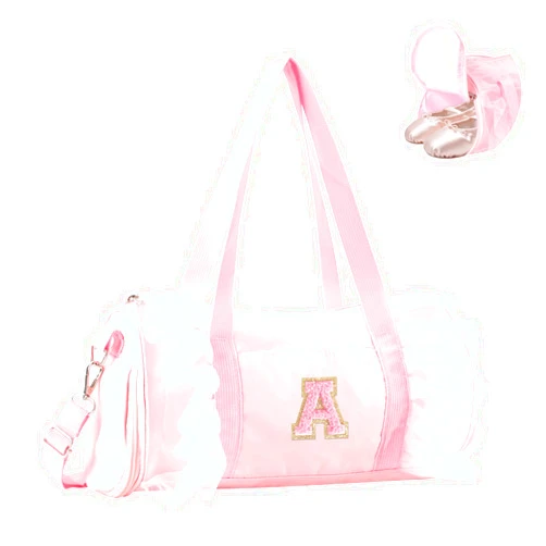 Iqimott Personalized Initial Dance Bag for Girls 4-6, Small Lace Gym Sport Yoga Cheer Dance Bags Gift for Teen Girls, Cute Letter Kids Ballet Bag Toddler Travel Duffel Tote with Adjustable Straps(Pink-A)
