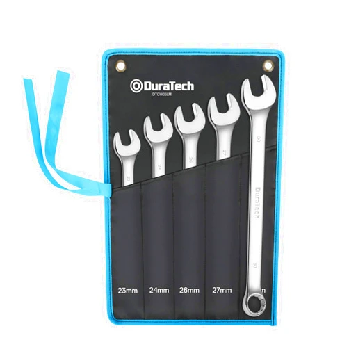 DURATECH Long Pattern Combination Wrench Set, Metric, 5-Piece, 23-30mm, 12 Point, CR-V Steel, with Pouch