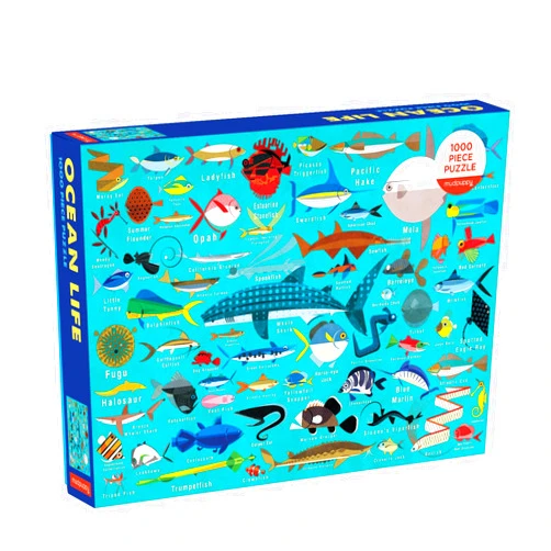 Mudpuppy Ocean Life 1000 Piece Jigsaw Puzzle for Adults and Families, Family Puzzle with Colorful Illustrations of Fish, Sharks and Ocean Life , Blue