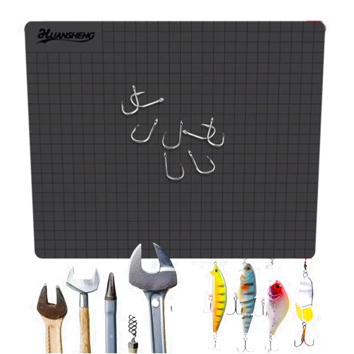 Ouliget Magnetic Tool Parts Mat,Fishing Tie Hook Magnetic Pad, Keep Beads Screw Hooks from Sliding Away,Flexible Pad with Grid Scale for Fishing Garage Crafts Gardening
