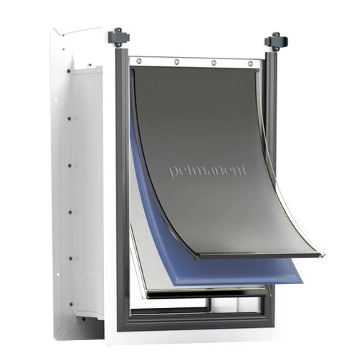 Petmanent Dog Door for Wall Medium Doggie Door for Exterior Wall Pet Door, 3 Flap Heavy Duty Doggy Door with Insulation, Full Iron Frame and Telescoping Tunnel,Pet Door for Medium Dogs