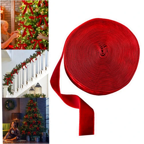 Generic 100 Yards Velvet Christmas Ribbon Ornaments Red Satin Vintage Trim Velvet Ribbon Roll for Gift Wrapping Hair Bow Clip DIY Crafts Xmas Party Wedding for Christmas Tree and Wreath Decoration