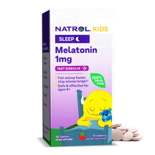 Natrol Kids Fast Dissolve Melatonin 1 mg, Dietary Supplement for Restful Sleep, Sleep Tablets for Kids, 30 Strawberry-Flavored Melatonin Tablets, 30 Day Supply