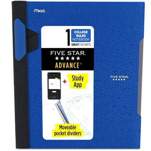 Five Star Advance Spiral Notebook + Study App, 1 Subject, College Ruled Paper, 8-1/2