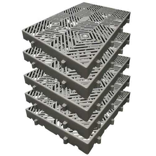 LXSEHN 5pcs-Plastic Pallet,23.6x15.7x2IN Grey Waterproof Storage Grid Pad, Lightweight Nestable Floor Pallets, 5pcs HDPE Breathable Grids Article Racks for Garage Supermarket Basement