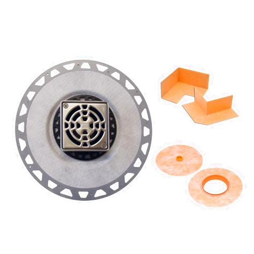Schluter Kerdi-Drain PVC Classic Shower Drain Kit with Integrated Bonding Flange - Provides Drainage Solutions for Tiled Showers - 4-Inch Stainless Steel Grate, Square, 2-Inch Outlet - KD2/PVC/E