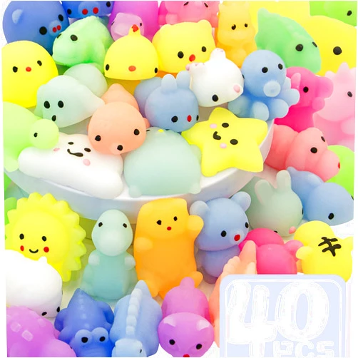 Cocurb Squishes 40 Pcs Tiny Mochi Squishy Toys for Kids Age 3+,Kawaii Squishy Animals, Party Favors for Kids, Stress Relief Toy for Boys Girls Birthday Gift, Classroom Prizes, Goodie Bag Stuff