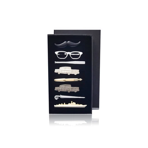 EvmAsaLQ 8PC Modeling Tie Clips for Men Silver Gold Black Grey Tie Clip Cars Warship Glasses Beard Baseball Umbrella Tie Bar Suitable for Holiday Gifts, Family Parties, and Anniversaries.…