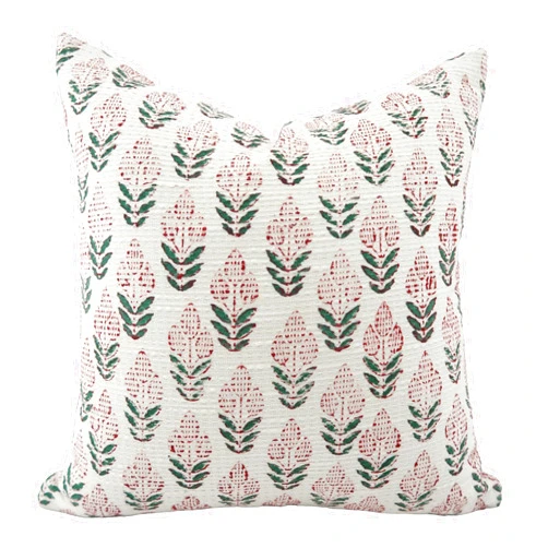 ADEESHA DECOR Premium Block Print Pillow Cover 16X16 Inch Decorative Throw Cushion Cover for Boho Home Decor in Textured Cactus Fabric with Base White Color (Green)
