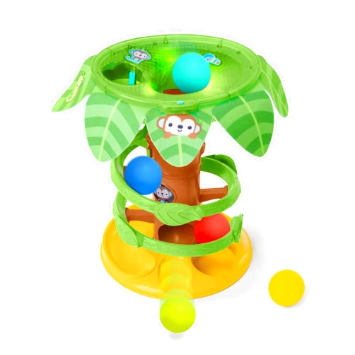 Bright Starts Tropical Twirl Ball Play Toy with Lights & Music, 5 Balls Included, Unisex, 6 Months+