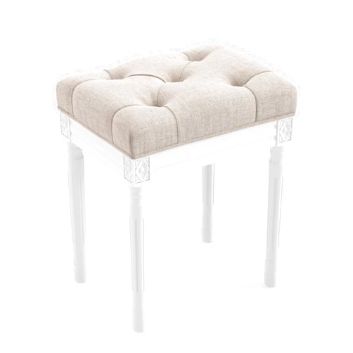 LUE BONA Upholstered Fabric Vanity Bench Seat, Makeup Stools for Vanity, Square Tufted Ottoman Bench with Carved White Legs for Bedroom Living Room, Linen Color