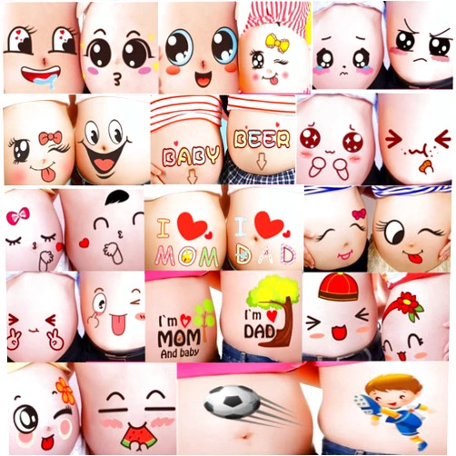 Famirun 28 Pack Funny Facial Expressions Stickers Pregnant Babies Bump Belly Stickers for Pregnant Women Photography Props
