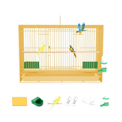 ZTYGXMB Bird Cages for Parakeets Large Wide Wrought Iron Birdcage with 4 Doors and Carry Handle for Cockatiels Pet Parrot Canary Finch, Various Sizes 59 * 40 * 40cm Yellow