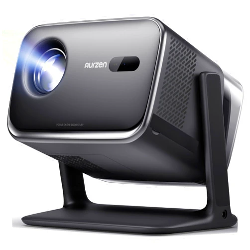 Aurzen BOOM mini Google TV Movie Projector with WiFi and Bluetooth, Voice Control, Family Mode, 20W Dolby Audio, Real-Time Focus, 4K Supported Smart Portable Home Theater Projector Outdoor, Black