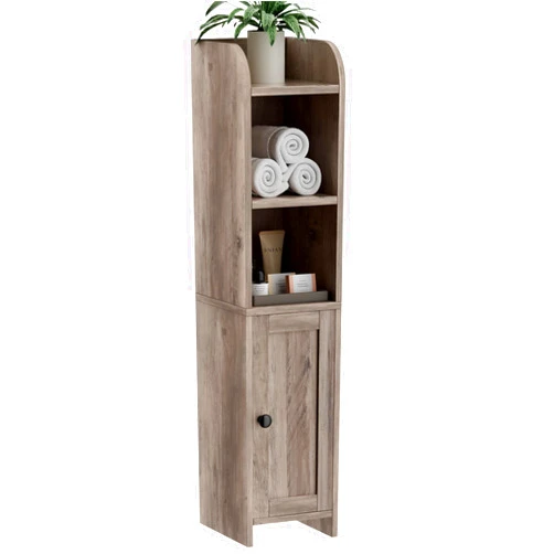 Homhedy Small Bathroom Storage Corner Floor Cabinet with Door and Shelves, Beside The Toilet Cabinet for Skinny, Narrow Toilet Paper Cabinet, Adjustable Shelf, Greige