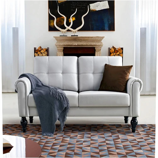 Husbedom 60.6 Inches Loveseat Sofa, Air Leather Small Couches for Small Spaces, Comfy Couch for Living Room, Bedroom, Apartment, Studio, Light Gray