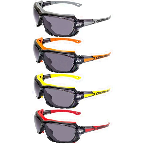 Global Vision 4 Pairs Octane Safety Glasses Grey Orange Yellow and Red Gaskets Smoke Lens