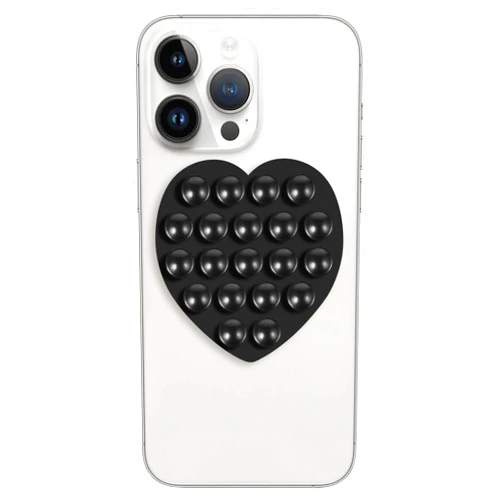 Mijafaron Suction Phone Case Mount, Silicon Adhesive Phone Accessory for iPhone and Android, Hands-Free Fidget Toy Mirror Shower Phone Holder, Tiktok Videos and Selfies(Love Shaped, Black)