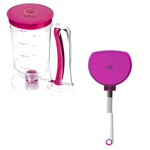 KPKitchen Pancake Batter Dispenser and Pancake Spatula Flipper - Perfect Baking Tool for Cupcakes, Waffles, Crepes, Cake or Any Baked Goods (Purple) - Heat Resistant Wide Spatula Perfect for Pancakes