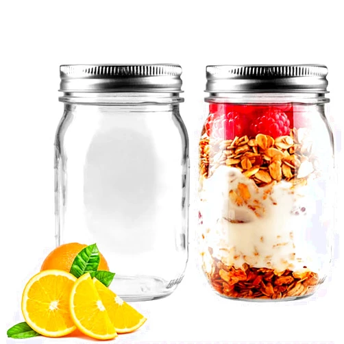 Showvigor 2 Pack Regular Mouth Mason Jars 16oz Glass Canning Jars with Airtight Lids for Preserving, Jam, Honey, Jelly, Wedding Favors, Sauces, Meal Prep, Overnight Oats, Salad