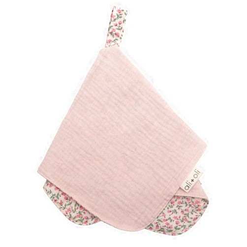 Ali+Oli Security Blanket for Baby (Pink Flowers) Pacifier Blanket Holder Made with Soft Muslin Cotton, Cuddle Blanket with Lead-Free Button Snap Closure, Pacifier Holder, Baby Blankets (15