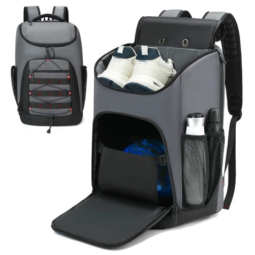 JDITVYHANO Bowling Backpack, Bowling Ball Bag with Shoe Compartment, Bowling Accessories Gifts for Bowling Lovers, Single Bowling Bag with Padded Ball Holder (Grey)