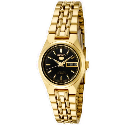 Seiko Women's SYMA06K Seiko 5 Automatic Black Dial Gold-Tone Stainless Steel Watch