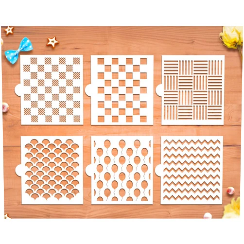 G GSS Designs GSS Designs Cookie Stencil 6 Pack, Food Safe Templates for Decorating & Baking, Chevron, Buffalo Check Plaid, Fish Scale, Balloons, Blocks, Ruler(SL-069)