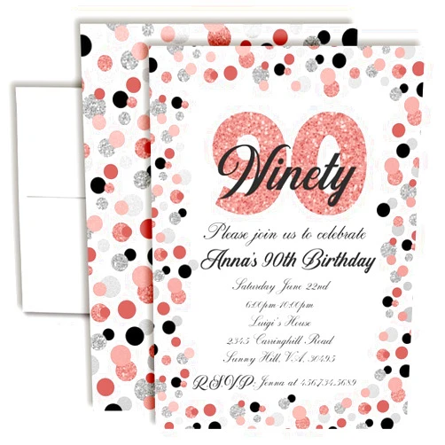 Amanda Creation Custom Birthday Invitations Rose Gold 90th Birthday Invitations 20 5x7 Custom 90th Birthday Invitation Card With Envelopes - Unique 90th Birthday Party Invites