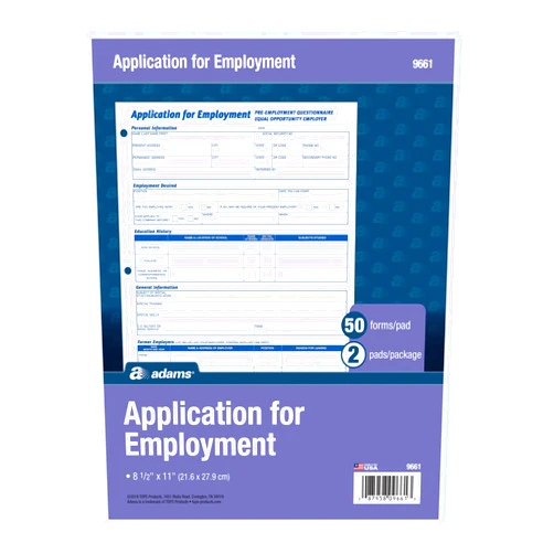 Adams Applications for Employment, 8.5 x 11 Inch, 3-Hole Punched, 50-Sheets/Pack, 2-Pack, White (9661)