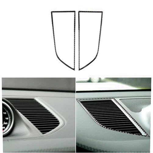 PJFUS Real Premium Carbon Fiber Car Instrument Panel Central Air Conditioner Outlet A/C Vent Panel Frame Trim Soft Sticker Compatible with Porsche Macan 2014-2021 Auto Interior Accessories Black