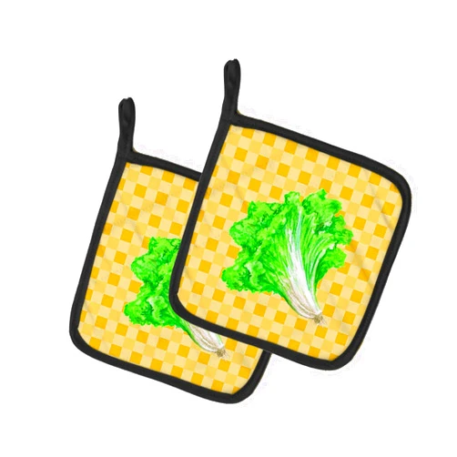 Caroline's Treasures BB7203PTHD Lettuce on Basketweave Pair of Pot Holders Kitchen Heat Resistant Pot Holders Sets Oven Hot Pads for Cooking Baking BBQ, 7 1/2 x 7 1/2