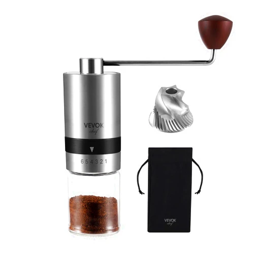 VEVOK CHEF Manual Coffee Grinder Stainless Steel Burr Grinder 6 External Adjustable Setting Vintage Hand Coffee Grinder Portable Hand Crank Conical Coffee Bean Grinder Mill for Home,Camping