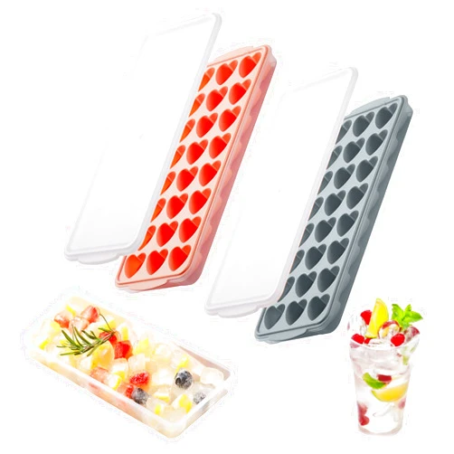Ciyliwiyi 2 Pack Heart-Shaped Ice Cube Trays with lid and bin - 48 Holes Silicone Mini Heart Ice Cube Tray, BPA Free and Dishwasher Safe, Heart Shape Ice Cube Mold, Easy to Remove