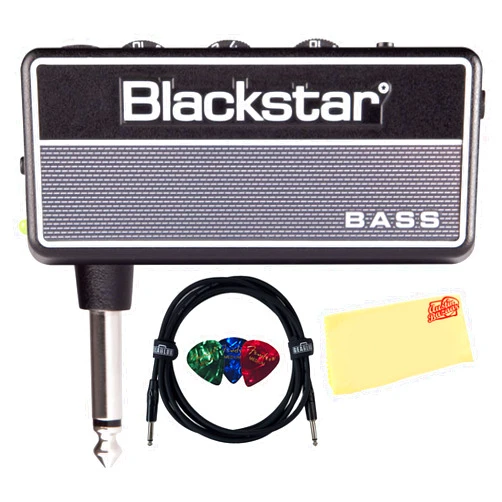 Blackstar amPlug2 Fly Bass Electric Bass Headphone Amplifier Bundle with Instrument Cable, Picks, and Austin Bazaar Polishing Cloth