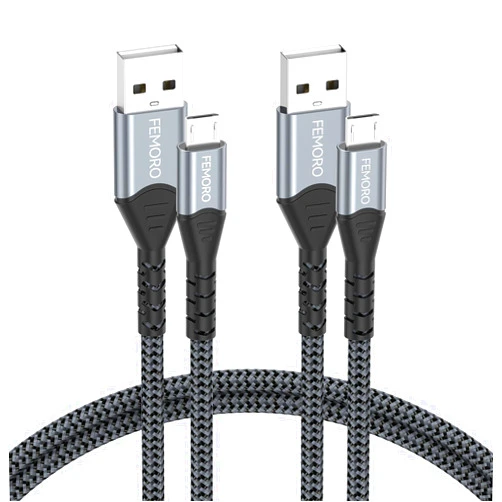 FEMORO Micro USB Cable 3Ft Pack of 2, USB Type A to Micro USB 2.0 Charger Cables Data Transfer Cord 2.4A for MicroUSB Old Android Phones Tablet Kindle MP3 and More